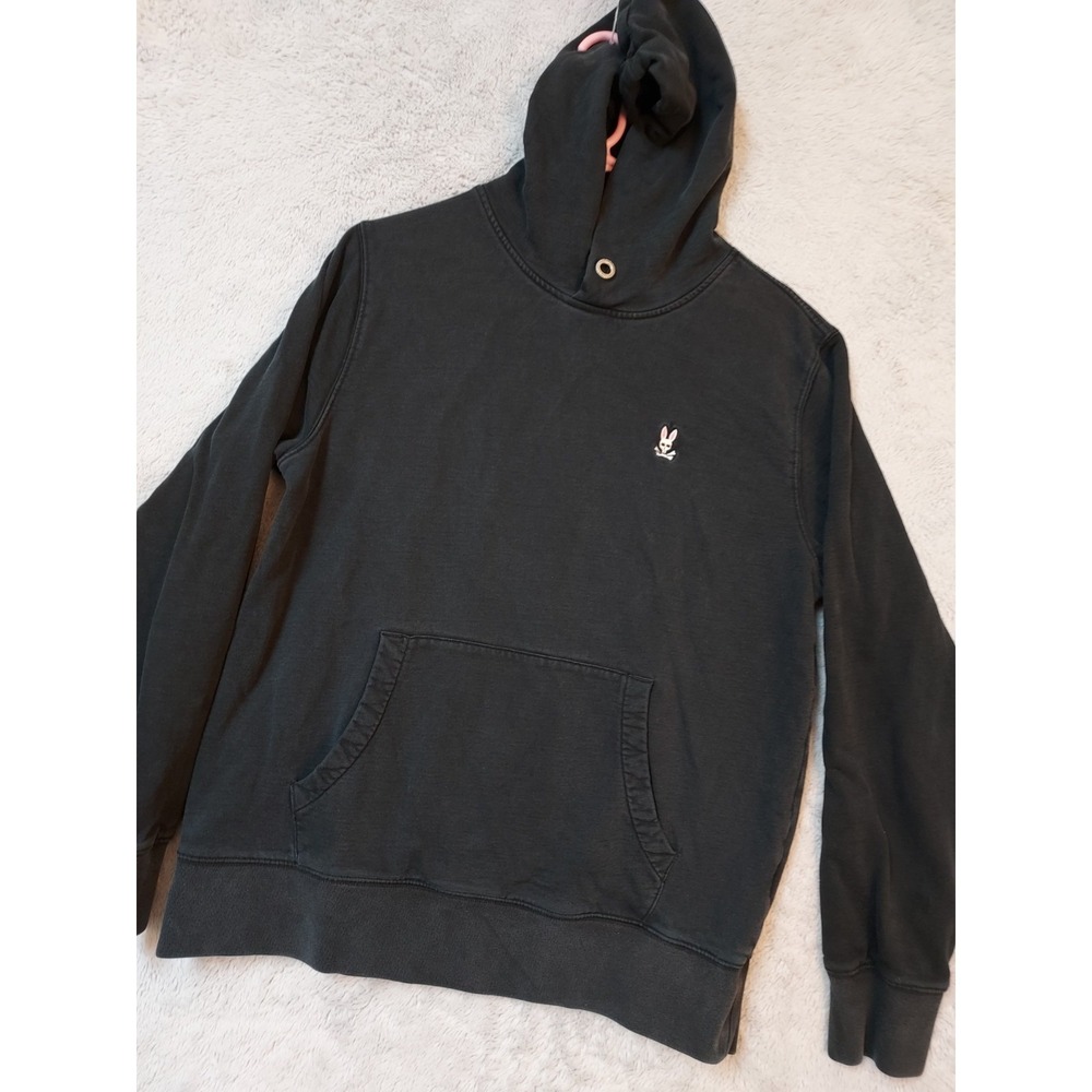 Pyscho Bunny Hoodie Mens Medium Faded Black Fleece Heavy Casual Grunge Pockets M